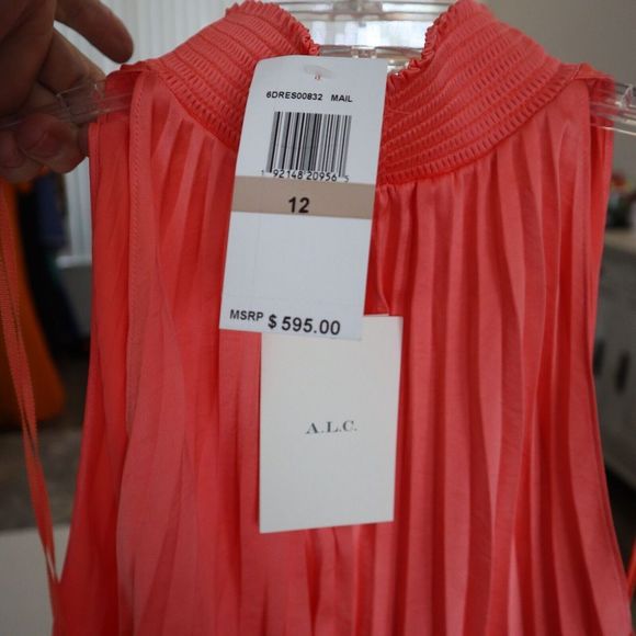 A.L.C 6DRES00832 Women's Sz 12 Malliot/Coral Renzo Pleated Blouson Dress - Picture 7 of 14